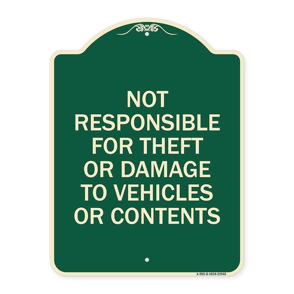 Signmission Not Responsible for Theft or Damage to Vehicles or Contents Heavy-Gauge Alum, 24" H, G-1824-23541 A-DES-G-1824-23541 - main